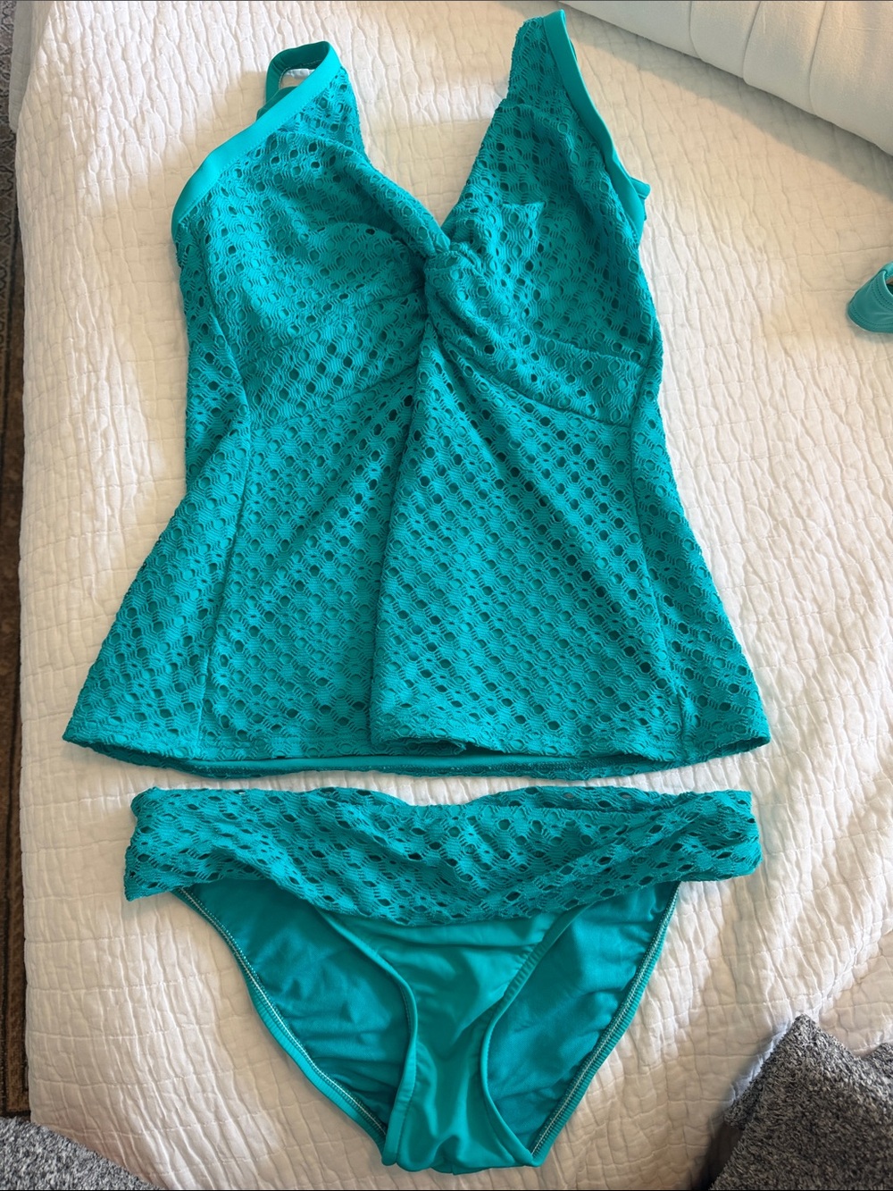 Women's Teal Crochet Tankini Bikini Set